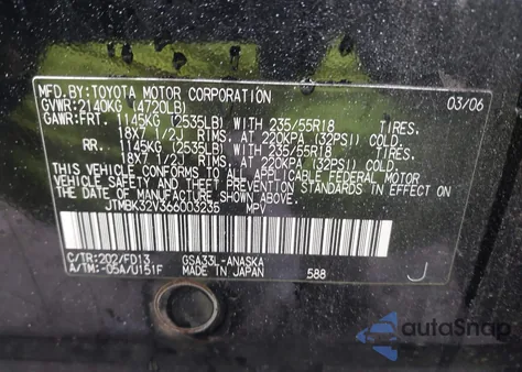 2006 Toyota Rav4 Sport V6 z USA, uszkodzony, nr VIN JTMBK32V366003235